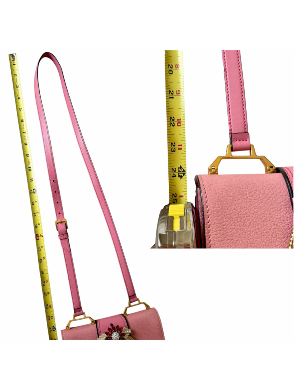 Miu Miu Miu Lady Crystal-Embellished Madras Leather Shoulder Bag - Pink - Picture 10 of 16